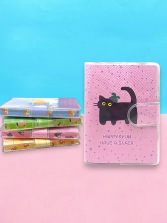 Happy & Fun Kedi A7 Not Defteri , Çıt Çıtlı Cep Defteri - Pembe 