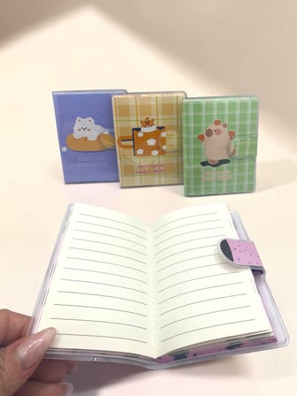 Happy & Fun Kedi A7 Not Defteri , Çıt Çıtlı Cep Defteri - Pembe 