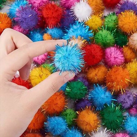 Simli Ponpon 3 cm 50 Adet Karışık Renk Pon Pon Kreş Okul Etkinliği