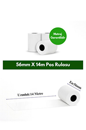 56x14 Termal Pos Rulosu 25 Paket 250 Adet Tam Metraj Garantili