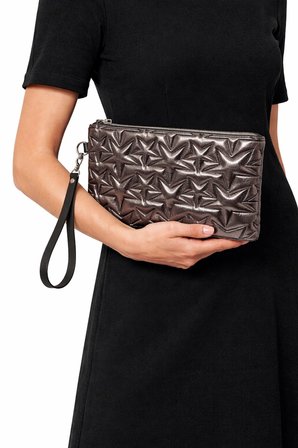 2'li Çanta Paketi Yıldız Desenli Portföy El Çantası Bilek Askılı Clutch Çanta