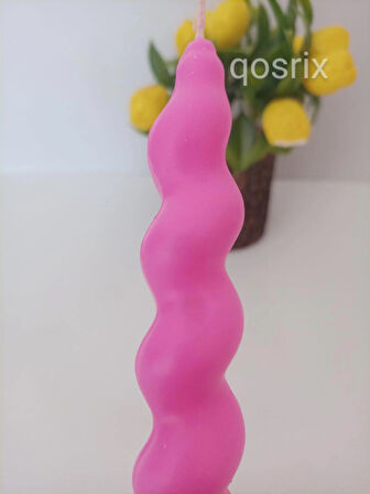 5'li Açık Pembe Renk Italyan Burgulu Şamdan Soya Mumu Doğal Kokulu Uzun Çubuk Konik Burgu Spiral Mum