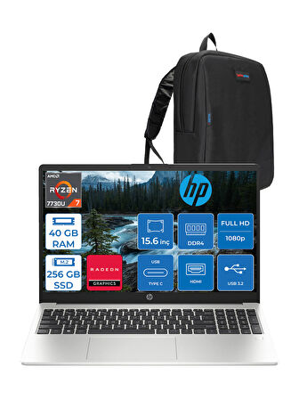 Hp 255 G10 Amd Ryzen 7 7730U 40GB 256GB SSD Amd Radeon Grafik Freedos 15.6" Taşınabilir Bilgisayar 9G1F9ETF21 + Zetta Çanta