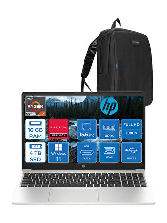 Hp 255 G10 Amd Ryzen 7 7730U 16GB 4tb SSD Amd Radeon Grafik Windows 11 Pro 15.6" Taşınabilir Bilgisayar 9G1F9ETP10 + Zetta Çanta
