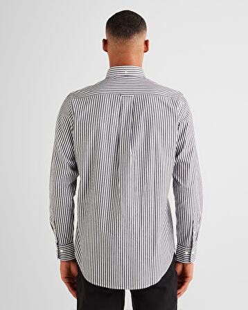 GANT Erkek Siyah Regular Fit Düğmeli Yaka Çizgili Poplin Gömlek