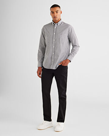 GANT Erkek Siyah Regular Fit Düğmeli Yaka Çizgili Poplin Gömlek