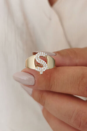 Altın Taşlı Ş Harf Yüzük