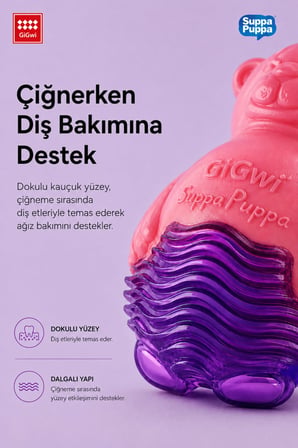 Suppa Puppa Serisi Sesli TPR Dokulu Ayı Köpek Oyuncağı - Mini Irk & Yavru Köpekler İçin Çiğneme Oyuncağı