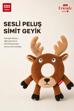 Plush Friendz Serisi Sesli Simit Geyik Peluş Köpek Oyuncağı - Küçük Irk ve Yavru Köpekler İçin Çiğneme Oyuncağı