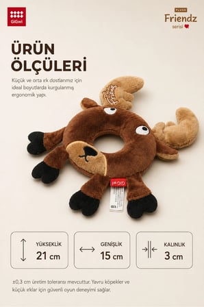 Plush Friendz Serisi Sesli Simit Geyik Peluş Köpek Oyuncağı - Küçük Irk ve Yavru Köpekler İçin Çiğneme Oyuncağı