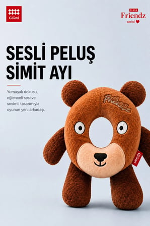 Plush Friendz Serisi Sesli Simit Ayı Peluş Köpek Oyuncağı - Küçük Irk ve Yavru Köpekler İçin Çiğneme Oyuncağı