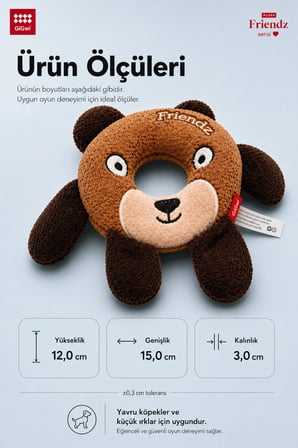 Plush Friendz Serisi Sesli Simit Ayı Peluş Köpek Oyuncağı - Küçük Irk ve Yavru Köpekler İçin Çiğneme Oyuncağı