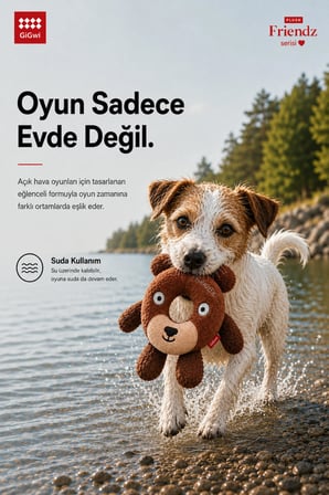 Plush Friendz Serisi Sesli Simit Ayı Peluş Köpek Oyuncağı - Küçük Irk ve Yavru Köpekler İçin Çiğneme Oyuncağı