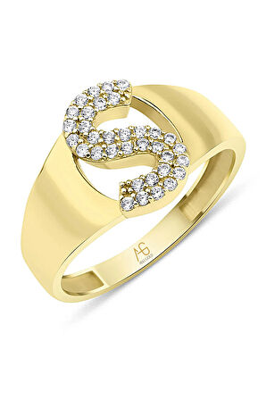 Altın Taşlı S Harf Yüzük