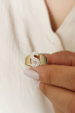 Altın Taşlı S Harf Yüzük