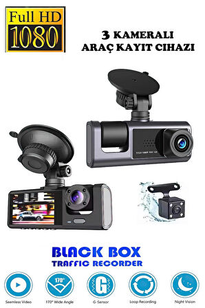 Araç içi 3 Kameralı 1080p /2.0 inç Lcd Ekranlı /Gece Görüşlü /Geri Görüş/ G-sensör /Hareket algılama