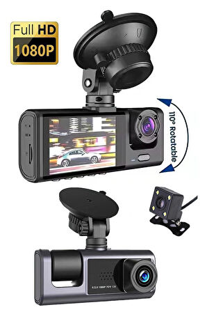 Araç içi 3 Kameralı 1080p /2.0 inç Lcd Ekranlı /Gece Görüşlü /Geri Görüş/ G-sensör /Hareket algılama