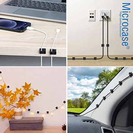 Microcase Kendinden Yapışkanlı Kablo Sabitleyici Düzenleyici Çok Amaçlı Kablo Toparlayıcı Klips - AL4554 20 Adet Siyah