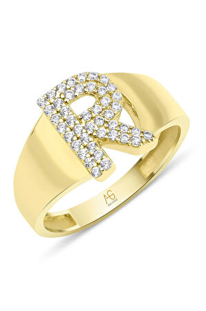 Altın Taşlı R Harf Yüzük