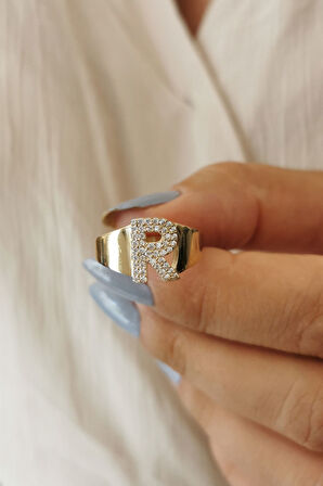 Altın Taşlı R Harf Yüzük