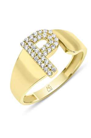 Altın Taşlı P Harf Yüzük