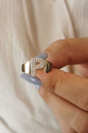 Altın Taşlı P Harf Yüzük