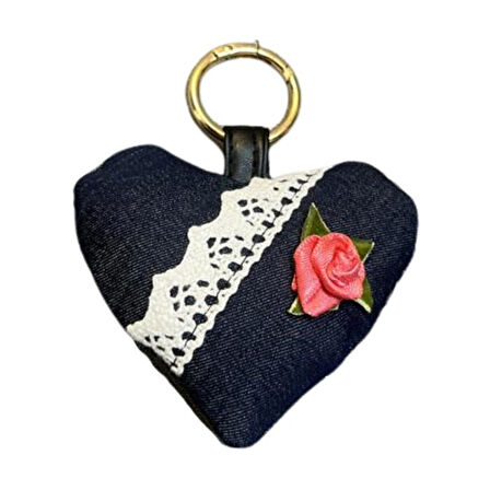 Uretti - Ege 7366 5779 El Yapımı Kalp Model Gül Motifli Anahtarlık