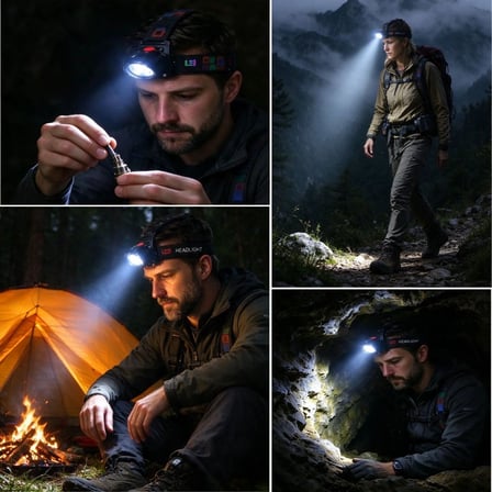 Kararlı Ticaret® Şarj Edilebilir LED Kafa Lambası, 4 Modlu Süper Parlak Zoom Özellikli Ayarlanabilir Baş Feneri, Kamp ve Outdoor Aydınlatma Lambası