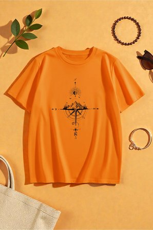 Unisex Pusula Baskılı Tasarım Tshirt