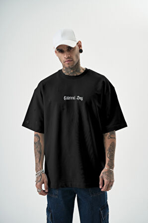 Erkek Sidereal Nakışlı Oversize T-Shirt Siyah