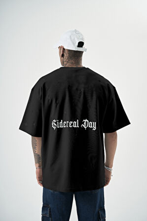 Erkek Sidereal Nakışlı Oversize T-Shirt Siyah