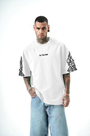 Erkek Far From Basic Baskılı Oversize T-Shirt Beyaz