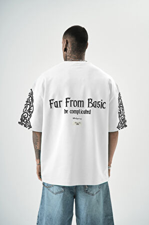 Erkek Far From Basic Baskılı Oversize T-Shirt Beyaz