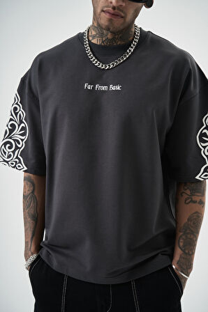 Erkek Far From Basic Baskılı Oversize T-Shirt Füme