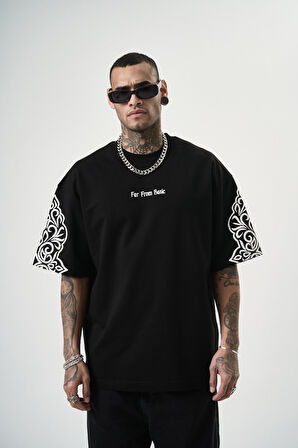 Erkek Far From Basic Baskılı Oversize T-Shirt Siyah