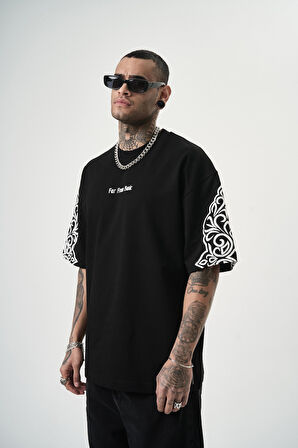 Erkek Far From Basic Baskılı Oversize T-Shirt Siyah