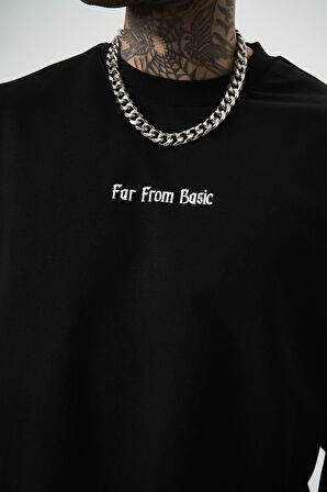 Erkek Far From Basic Baskılı Oversize T-Shirt Siyah