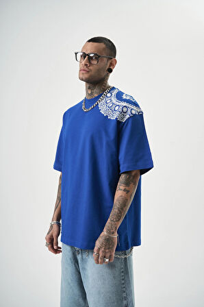 Erkek Minimalism Series Nakışlı Oversize T-Shirt Saks