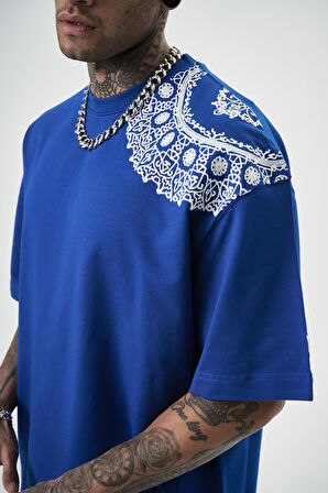 Erkek Minimalism Series Nakışlı Oversize T-Shirt Saks