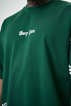 Erkek Sharp Pain Baskılı Oversize T-Shirt Nefti
