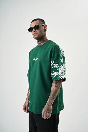 Erkek Sharp Pain Baskılı Oversize T-Shirt Nefti