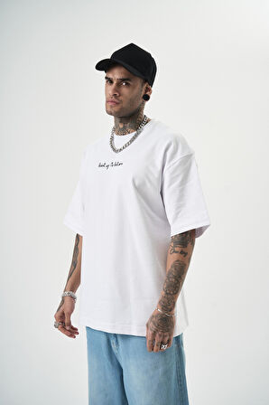 Erkek Return Nakışlı Oversize T-Shirt Beyaz