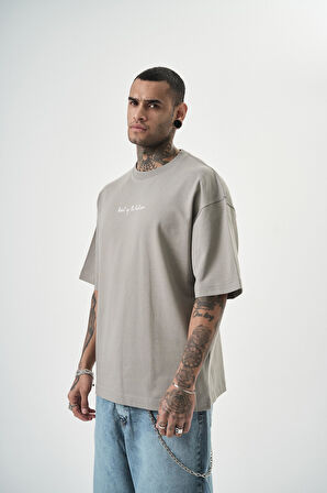 Erkek Return Nakışlı Oversize T-Shirt Gri