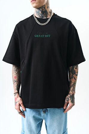 Erkek Greatest Nakışlı Oversize T-Shirt Siyah