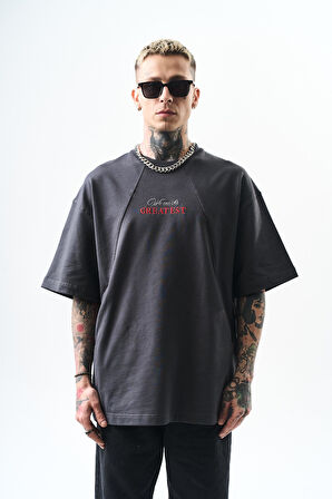 Erkek Greatest Nakışlı Oversize T-Shirt Füme