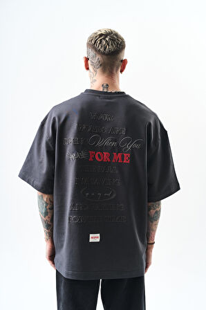 Erkek Greatest Nakışlı Oversize T-Shirt Füme