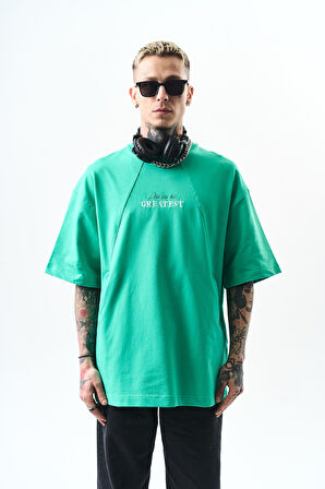 Erkek Greatest Nakışlı Oversize T-Shirt Yeşil