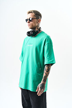 Erkek Greatest Nakışlı Oversize T-Shirt Yeşil