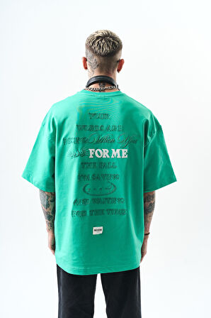 Erkek Greatest Nakışlı Oversize T-Shirt Yeşil