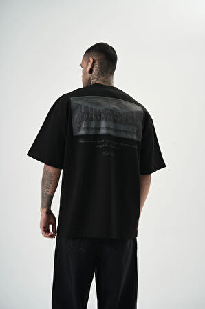 Erkek Da Vinci Baskılı Oversize T-Shirt Siyah